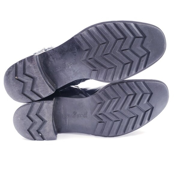 PAUL GREEN Tall Boots Knee-High Riding Black Leather Buckled Size 7 Block Heel - Picture 9 of 10